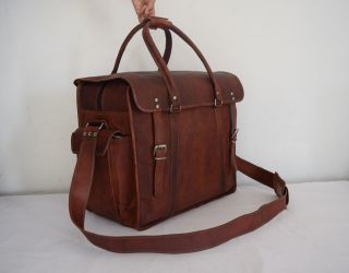 Vintage Leather Travel Luggage Suitcase Overnight Weekend Duffel Laptop Bag