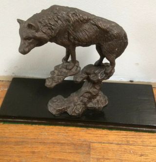 Vintage Bronze Wolf Sculpture