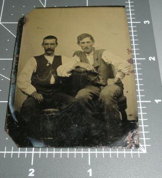 1880s Affectionate Men Hand Friends Shoulder Man Vintage Gay Int Tintype Photo 2