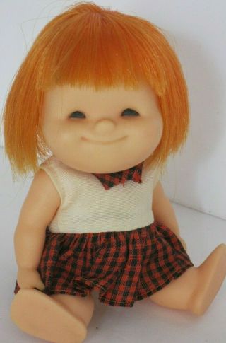 5 " Cute Happy Smiling Redhead Ginger Doll Vintage Plaid Skirt Usa