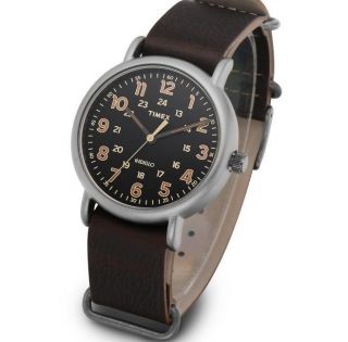 Timex Tw2p85800 Oversized Weekender Leather Watch 40mm Vintage Indiglo Quartz