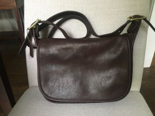 Coach Vintage Dark Brown Leather Saddle Flap Large Purse Shoulder Bag 9951