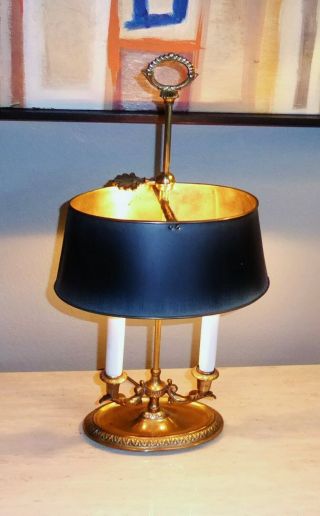 Vtg Fredrick Cooper Brass Bouillotte Desk/table Lamp Black Shade Great Patina