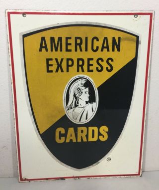 Vintage American Express Cards Double Sided Steel Sign Stout Usa 21 X 16