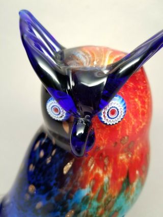 RARE Signed FRANCO MORETTI MURANO Vintage Art Glass OWL w/ Gold Fleck Millefiori 5
