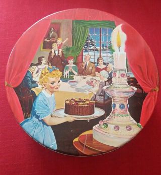 Vintage 1950s Little Miss Sunbeam Fruitcake Tin Christmas Dinner Rare Look