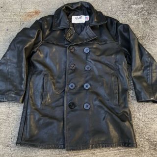 Vintage Schott 740n Black Leather Us Navy Naval Pea Coat Peacoat Jacket 38 Usa