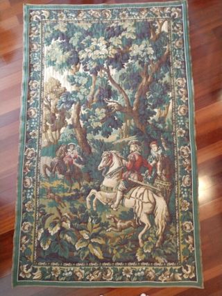 Vintage Flemish/ French Aubusson Tapestry Wall Hanging Of Falconry Hunt Scene