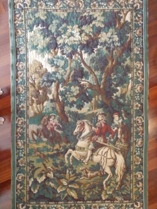 Vintage Flemish/ French Aubusson Tapestry Wall Hanging of Falconry Hunt Scene 2