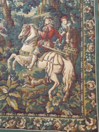 Vintage Flemish/ French Aubusson Tapestry Wall Hanging of Falconry Hunt Scene 3