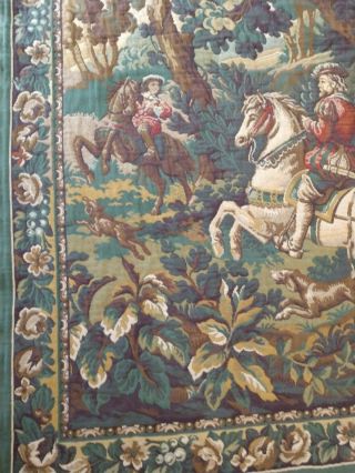 Vintage Flemish/ French Aubusson Tapestry Wall Hanging of Falconry Hunt Scene 4