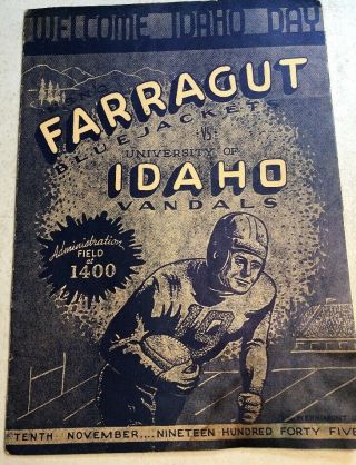 Rare 1945 U.  S.  Navy Farragut Vs Idaho Vandals Football Program - Navy Day - (2)