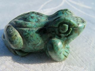 Wonderful Vintage Chinese Carved Natural Turquoise Sitting Fetish Frog Figurine