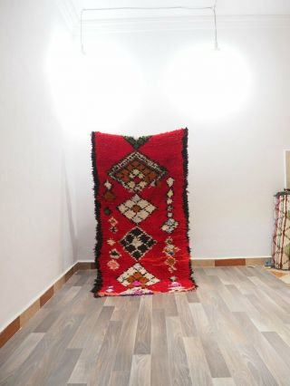 Vintage Authentic Handmade Moroccan Boucheroute Rug