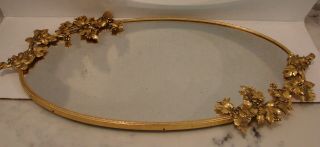 Vintage Gold Ormolu Large Vanity Mirror Tray W/beautiful Floral Design