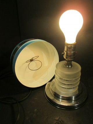 VINTAGE RETRO ART DECO ERA ELECTRIC TABLE LAMP MID CENTURY MODERN W/ METAL SHADE 8
