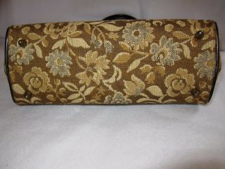 50s Vtg Theodor California Med Gold Tan Floral Tapestry Doctor Bag Purse Footed 5