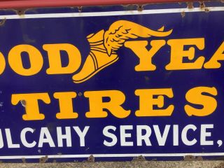 Large Vintage Goodyear Tires Porcelain Sign / Gas Oil / Soda / Mulcahy Service 7