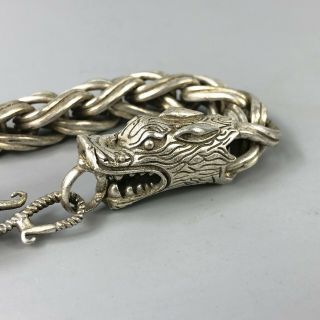 Exquisite Old Tibet Silver Copper Handwork Double Dragon Chinese Bracelet Yr