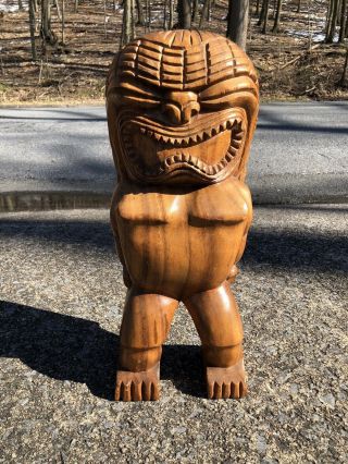 Large Vintage 18” Tiki God Sculpture Carved Solid Wood Hawaiiana 1960s - 1970s Mcm