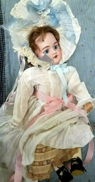 Antique Bisque Doll 22 " Simon & Halbig 1079 Dep German Mohair Wig Pierced Ears