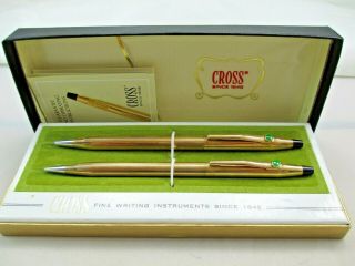 Vintage Cross 10k Gold Filled Pen Pencil Set Green Jade? 070tb