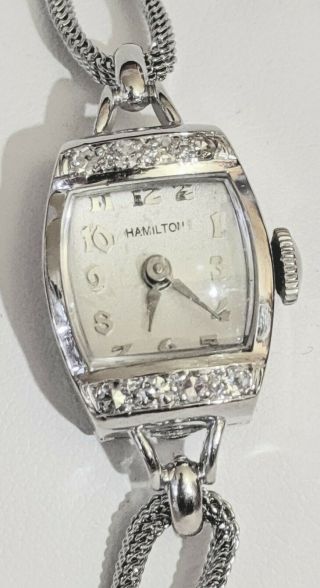 Vintage Ladies Hamilton 14k White Gold Diamond Watch