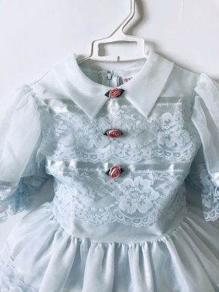 VTG Girls Frilly Pastel Blue Dress Sheer Ruffle & Lace Party 2