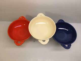 Hlc Vintage Fiesta Cream Soup Bowls Red White Blue -