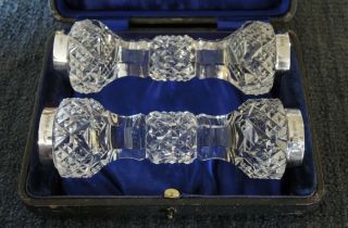 PAIR ANTIQUE SILVER & CUT CRYSTAL KNIFE RESTS A SAUNDERS SYDNEY BOX 14 2