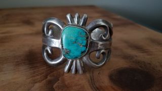 Vintage Sandcast Silver Turquoise Native American Southwest Bracelet 86g / 3oz
