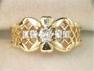 14k Yellow Gold Diamond -.  31 Tcw Five Stone Band Fine Ring - Size 5.  75