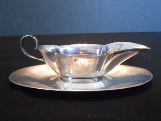 1915 ANTIQUE GORHAM STERLING SILVER SAUCE GRAVY BOAT & UNDER PLATE 2 PC SET 2