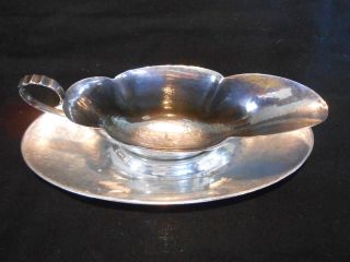 1915 ANTIQUE GORHAM STERLING SILVER SAUCE GRAVY BOAT & UNDER PLATE 2 PC SET 3