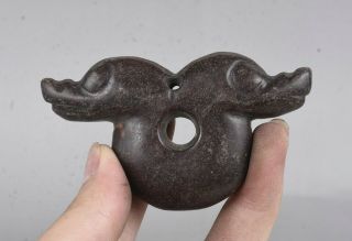 Rare Hongshan Culture Old Jade (black Meteor) Carved Double " Pig Dragon " Pendant