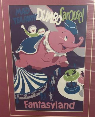 Vintage Dumbo Flying Elephant Ride Fantasyland Disneyland Litho Poster