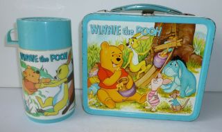 1967 Vintage Winnie The Pooh Metal Lunch Box And Thermos - - Disney,  Aladdin