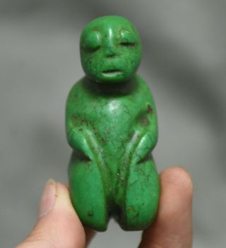 2.  6 " Rare Hongshan Culture Old Jade Green Turquoise Carved Kneel Man God Statue