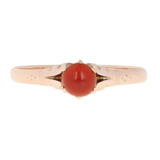 Round Cabochon Cut Carnelian Victorian Ring - 10k Rose Gold Antique Solitaire