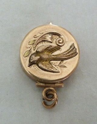 Antique Vtg Victorian 10k Gold Repousse Bird Hinged Locket Lady Picture Pendant