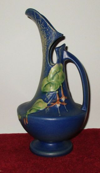 Elegant Vintage Roseville Art Pottery Usa Fuchsia Blue Ewer Vase - 902 - 10 "
