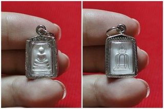 Silver Mini Phra Somdej Lp Toh,  Wat Rakang Real Antique Buddha Thai Amulet R96