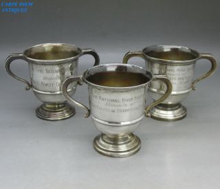 Vintage Set 3 Solid Sterling Silver Miniature Trophy Cups 183g Birmingham 1960 