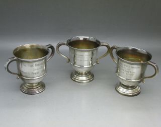 VINTAGE SET 3 SOLID STERLING SILVER MINIATURE TROPHY CUPS 183g BIRMINGHAM 1960 ' S 2