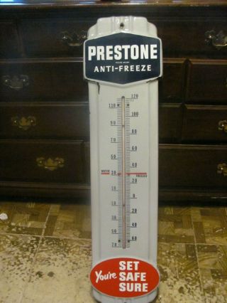 Vintage Prestone Anti Freeze Porcelain Thermometer - Great -.  36 " Tall