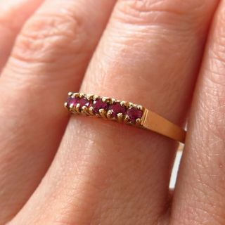 Antique Art Deco 585/14k Yellow Gold W/ Real Ruby Gemstone 0.  25ct Stackable Ring