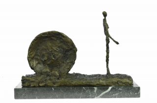 Woman & Wheel Surreal Bronze Sculpture By Alberto Giacometti 10 " X 14 "