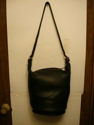 Vintage Coach 9085 Black Leather Duffle Sac Feed Handbag Purse Euc