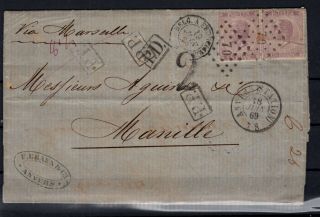 P121027/ Belgium / Cob 21a (2x) Circulated Letter To Manilla Rare 1600 E