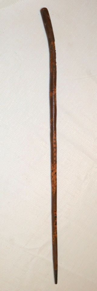 antique elaborate signed figural hand carved wood Folk Art walking stick cane 8